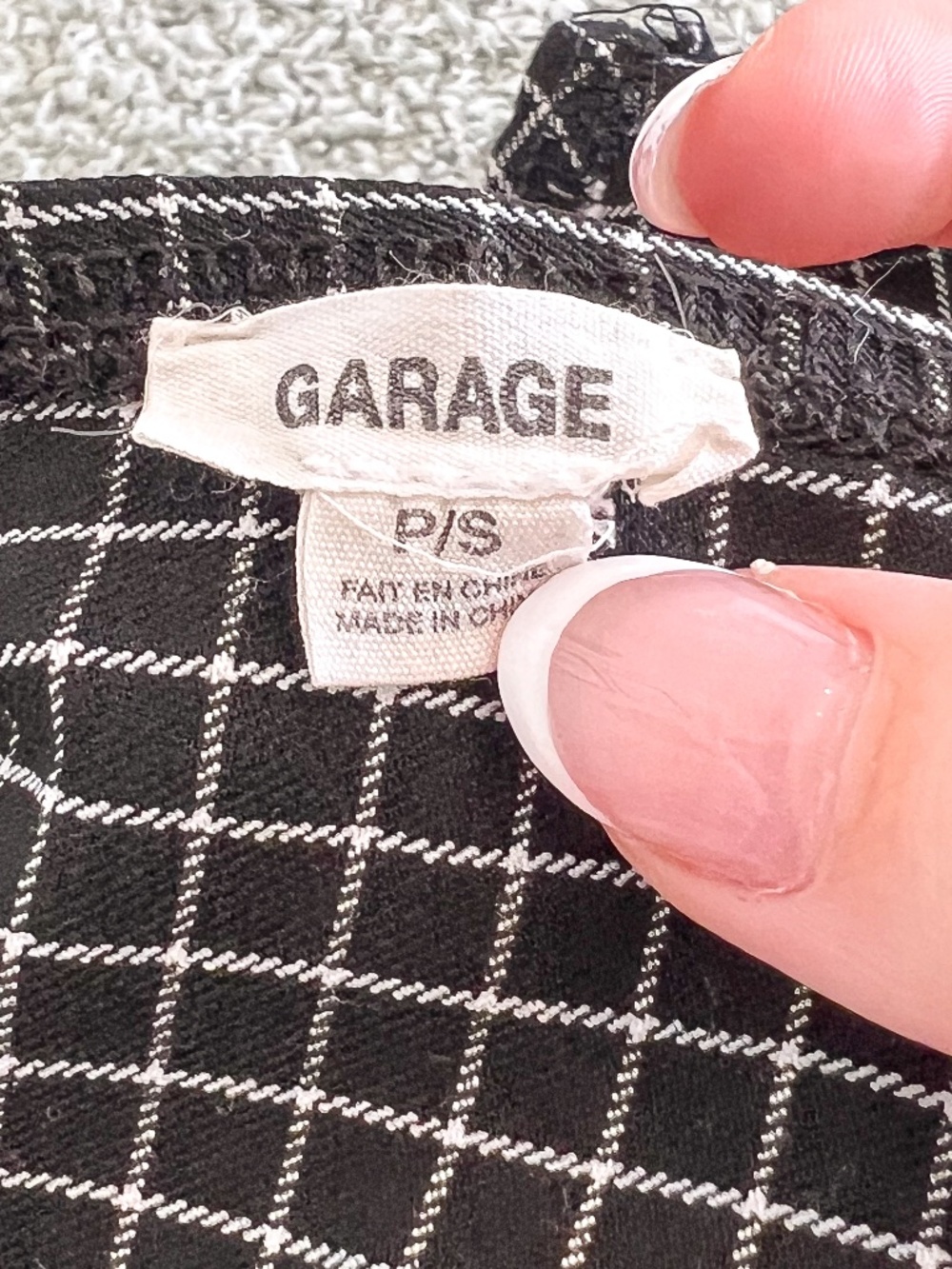 Garage Black Gingham Cropped Tank Top | Y2K Minimalist Strappy Open Back | Small - Picture 5 of 6